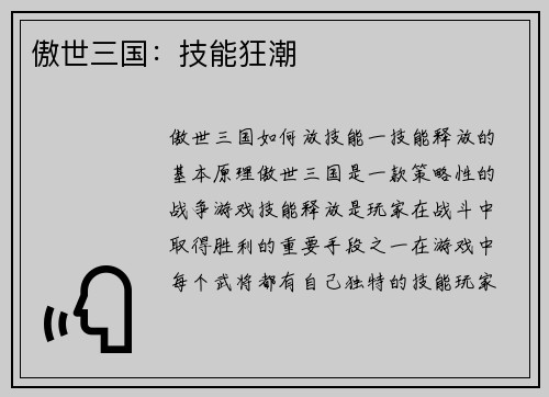 傲世三国：技能狂潮